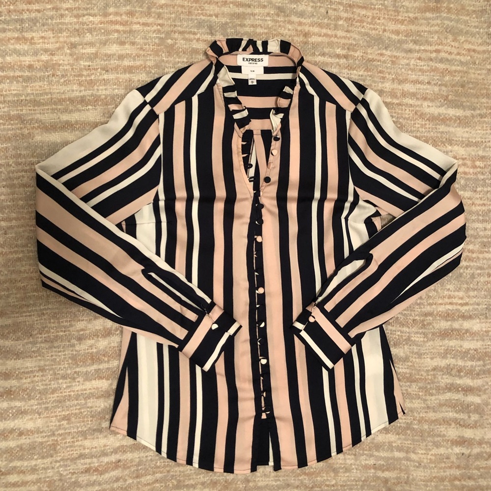 Express | Striped Ruffle Collar Button Down